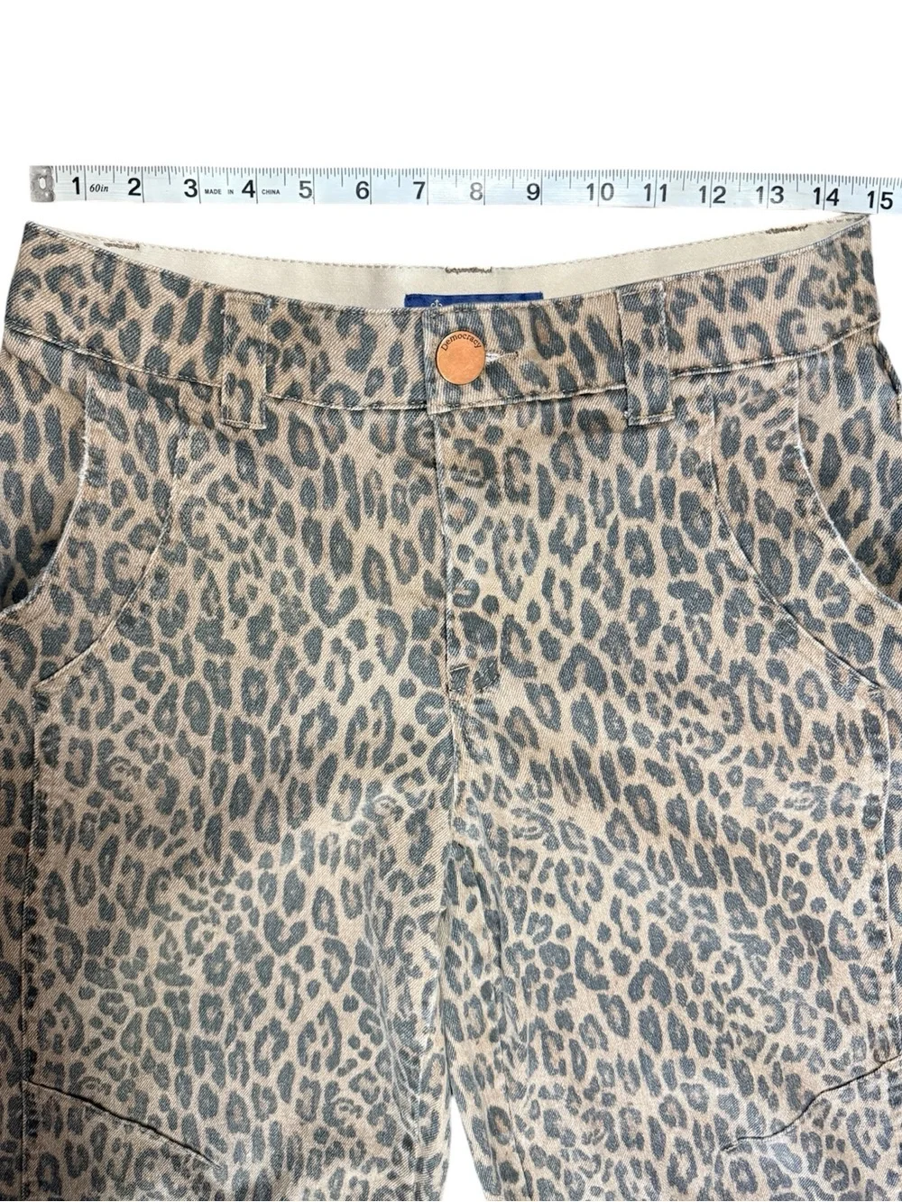 Democracy “Ab”solution Leopard Print Cropped Barrel/Cargo Jeans Size 4